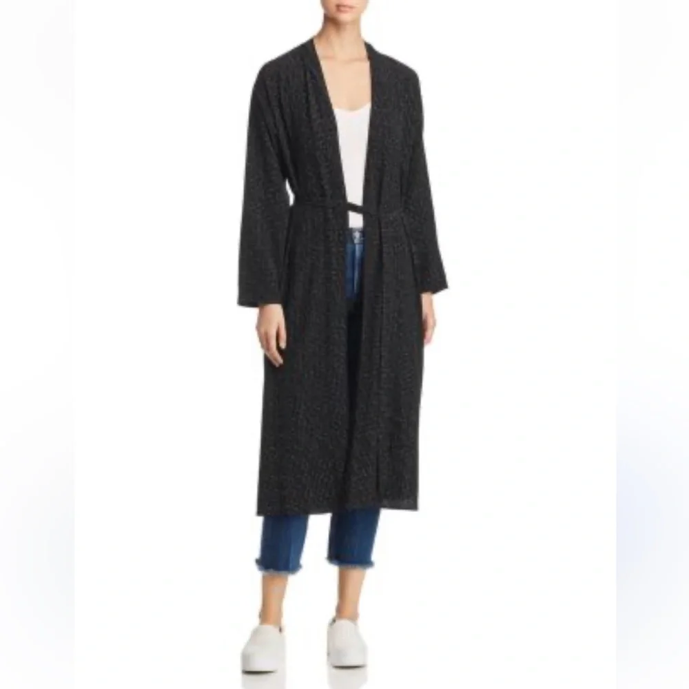 NEW! EILEEN FISHER Morse Code Black Belted Long Kimono Jacket L